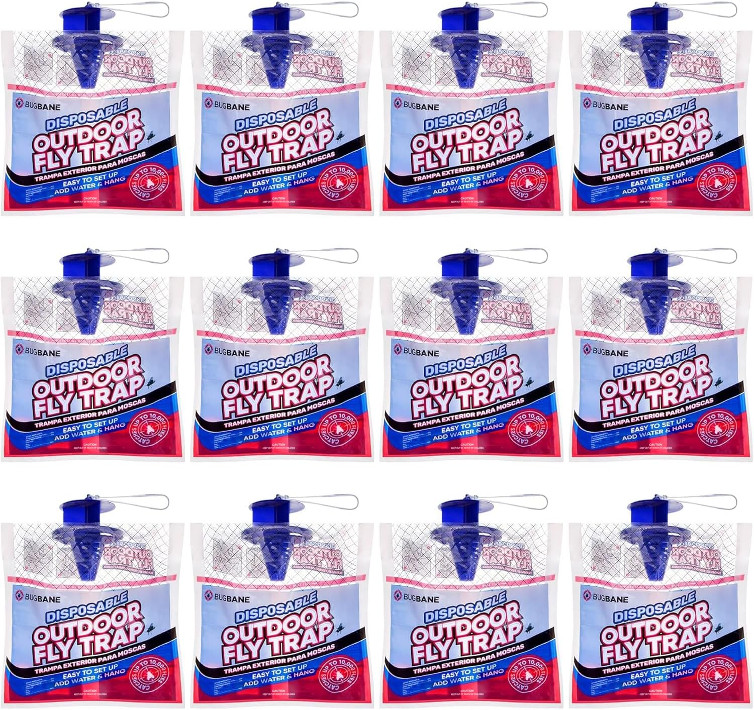 Fly Traps Outdoor Fly Trap for Patio. 12 Non-Toxic Pre-Baited Flies Bags Outdoor Disposable. Hanging Bug Catchers for All Filth Flies Killer for Outside Bug Control in Yard Horse Ranch Trash Can-VerdiqueGarden