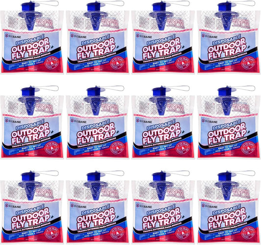 Fly Traps Outdoor Fly Trap for Patio. 12 Non-Toxic Pre-Baited Flies Bags Outdoor Disposable. Hanging Bug Catchers for All Filth Flies Killer for Outside Bug Control in Yard Horse Ranch Trash Can-VerdiqueGarden