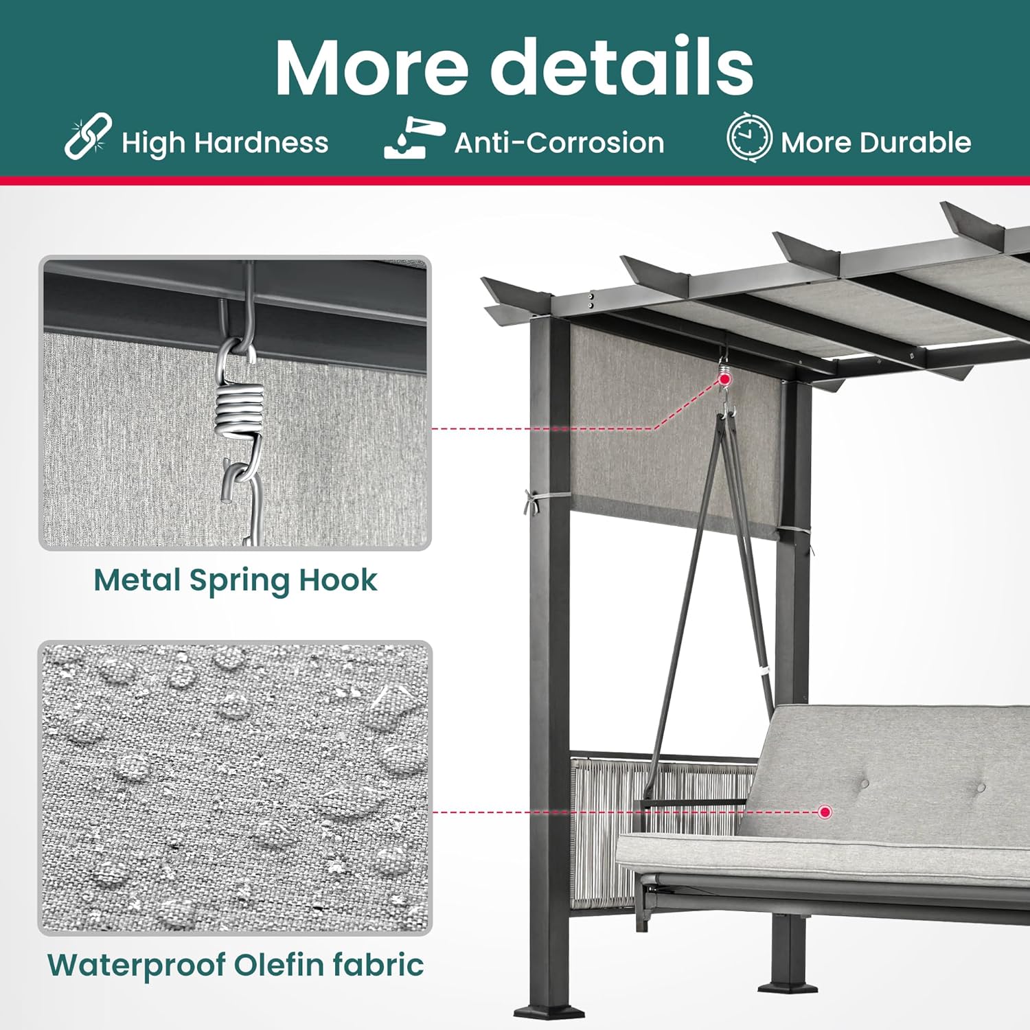 Pamapic 2-in-1 Convertible Porch Swing Bed, 3-Seat Elegant Patio Swing with Wicker Armrests, Outdoor Chair with Adjustable Canopy for Balcony, Garden, and Poolside, Gray-VerdiqueGarden