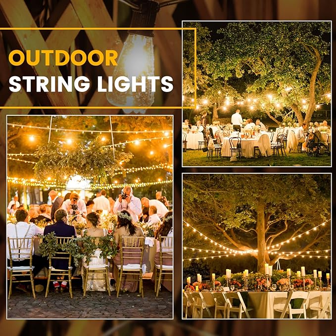 100FT Outdoor String Lights, LED Patio Lights with 50+3 ST38 Vintage Edison Shatterproof Bulbs, IP65 Weatherproof Outside Hanging Lights for Backyard Bistro Cafe Garden(50FTx2)-VerdiqueGarden