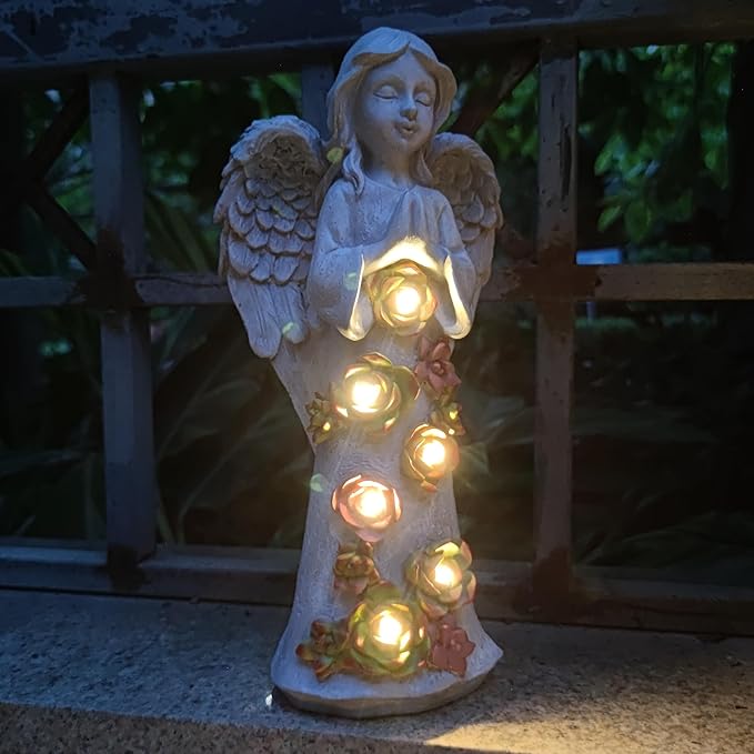 Angel Solar Garden Outdoor Statues with Succulent Plants and 6 LED Lights– Outside Solar Garden Decor Figurines -Remembrance & Sympathy Gifts Decorations-VerdiqueGarden