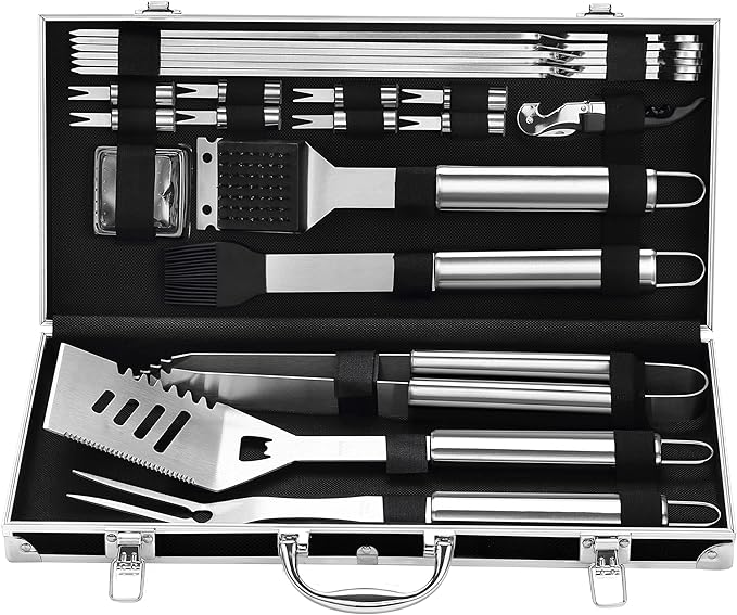Grilljoy BBQ Accessories Grill Tools Set - 22PCS Stainless Steel Barbecue Grill Accessories for Outdoor Grill with Black Aluminum Case - Grilling Gifts for Men Dad -Grill Tools Kit-VerdiqueGarden