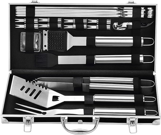 Grilljoy BBQ Accessories Grill Tools Set - 22PCS Stainless Steel Barbecue Grill Accessories for Outdoor Grill with Black Aluminum Case - Grilling Gifts for Men Dad -Grill Tools Kit-VerdiqueGarden