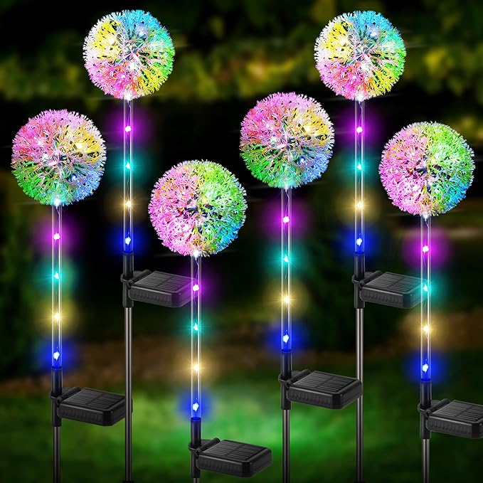 Outdoor Solar Lights, 6 Pack Solar Garden Lights with Bigger Dandelion Flowers, Waterproof Garden Decor Outdoor Solar Flower Lights for Yard, Patio, Pathway Decoration-VerdiqueGarden