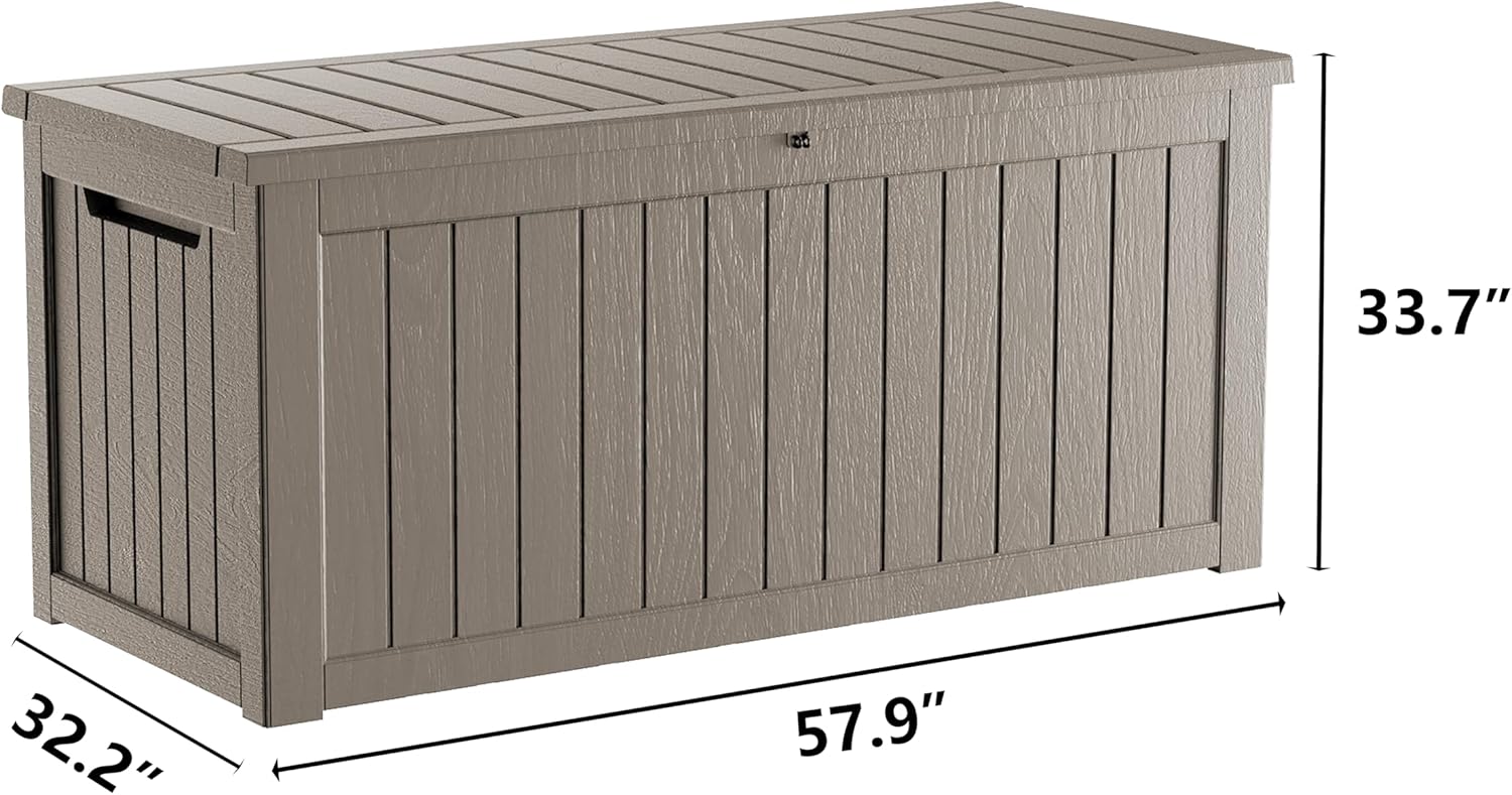 230 Gallon Double-Wall Resin Deck Box - Lockable Waterproof Outdoor Storage Box, 1000lbs Capacity & Doubles as Seating for Patio Furniture - Garden Tools, Pool Accessories (Brown)-VerdiqueGarden