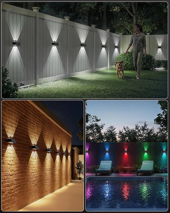 Bridika Solar Fence Lights Outdoor, 6 Pack Up and Down Wall Light, 8 Colors Lens LED Dusk to Dawn Solar Lights Outdoor Waterproof for Patio, Deck, Backyard, Garden-VerdiqueGarden