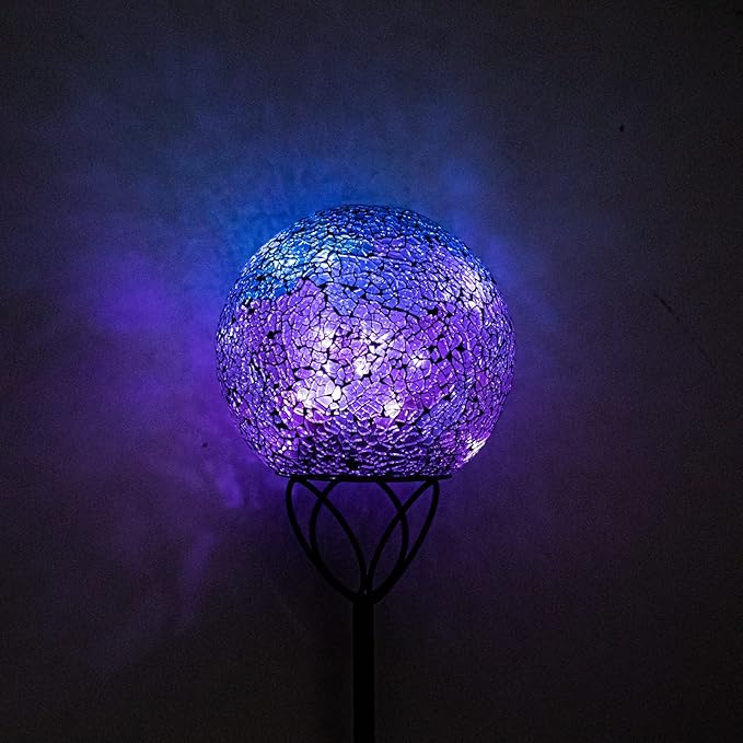 VCUTEKA Solar Lights Outdoor Garden Decor Mosaic Solar Garden Lights Waterproof Glass Ball LED Pathway Stake Light for Landscape Lawn Patio Yard Decoration Purple 6 inch-VerdiqueGarden
