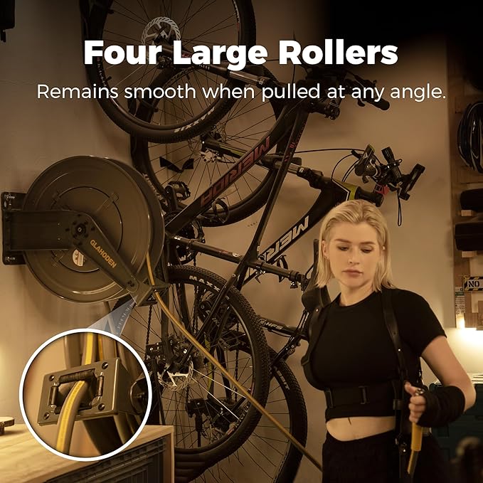 Double Arm Air Hose Reel 50 ft Retractable, 1/2 in Hybrid Hose Heavy Duty Steel Professional Air Compressor Hose Reel with 5 ft Lead in Max 300PSI Auto Rewind Quick Coupler Swivel Fitting-VerdiqueGarden