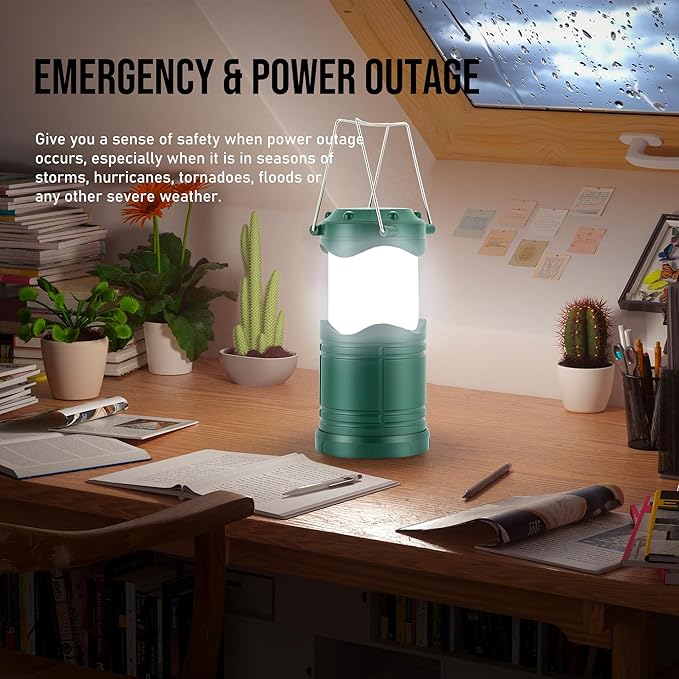 Lichamp LED Camping Lantern, 4 Pack Battery Powered Flashlight for Power Outages, Portable Collapsible Hanging Light Essential for Home, Outdoor, Emergency Lamp Survival Kit Gear for Hurricane, C5-VerdiqueGarden
