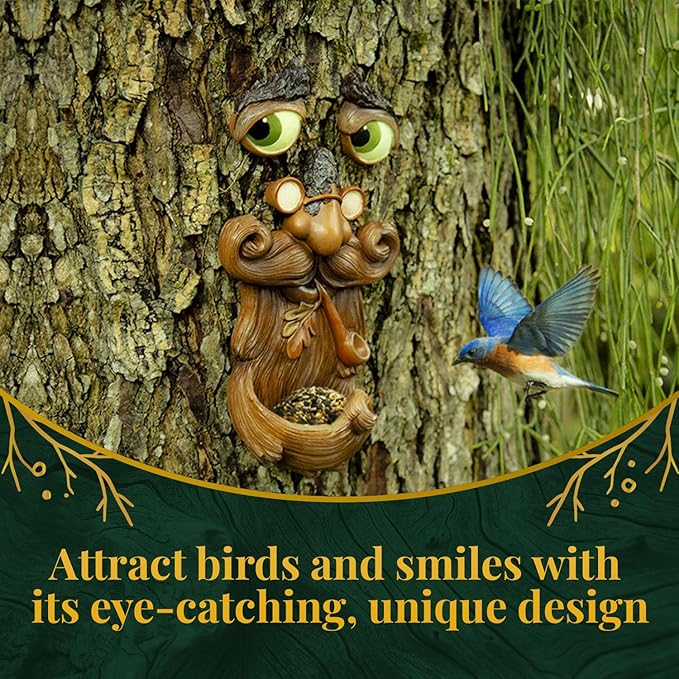 Tree Faces Decor Outdoor – Tree Hugger Yard Art Garden Decoration – Unique Bird Feeders for Outdoors and Indoors – Old Man Tree Art Brown-VerdiqueGarden