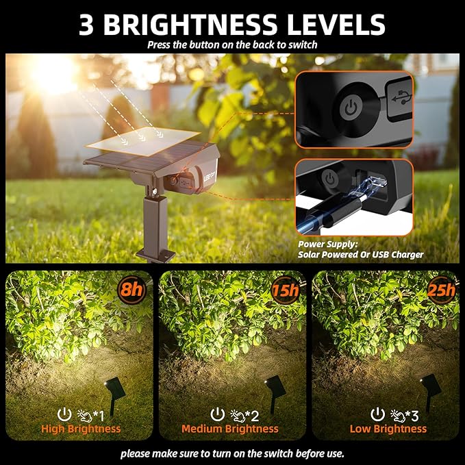 Solar Lights Outdoor Waterproof Landscape Lights, 40 LEDs Solar Spot Lights Outdoor Spotlights with 3 Light Modes, USB & Solar Powered Garden Yard Wall Lights Auto On/Off for Patio 6 Pack-VerdiqueGarden