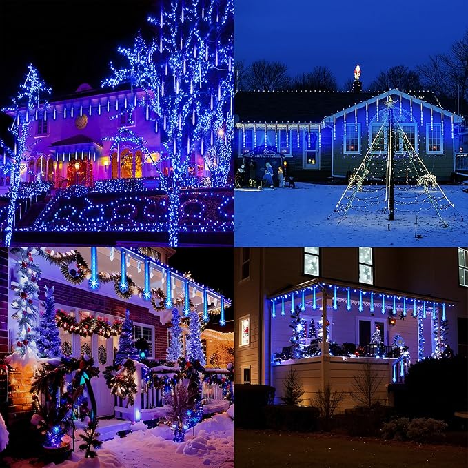 Aokudoni Blue Christmas Icicle Lights, 16 Inch 8 Tube Outdoor, UL Certified LED Connectable Decorations for Yard Porch Party Garden-VerdiqueGarden