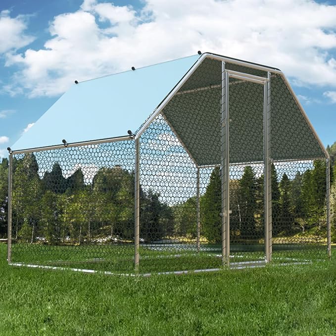 1.26’’ Large Metal Chicken Coop Walk in, Chicken Pen for Chickens, Outdoor Chicken Runs Coops Dog Kennel, Flat Roofed Chicken Runs for Yard with Anti-Ultraviolet Cover (9.2’L x6.2’W x6.4’H)-VerdiqueGarden