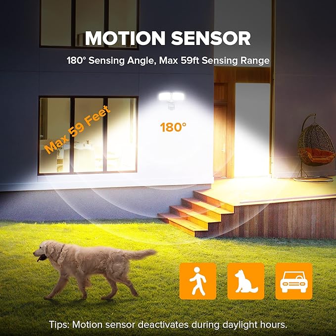 LUTEC 38W 3500 Lumen LED Motion Activated Integrated Dual-Head Floodlight Outdoor with Motion Sensor, 5000K Daylight, Dusk to Dawn, Exterior Security Wall Light for Patio, Garden, Yard(White)-VerdiqueGarden