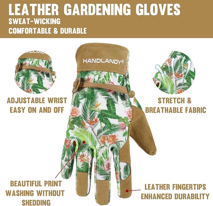 HLDD HANDLANDY Work Gloves for Women and Ladies, Leather Gardening Gloves Flexible Mechanic Working Gloves-VerdiqueGarden