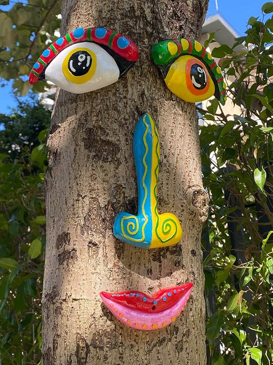 Tree Faces Decor Outdoor, Cute Tree Decorations Outdoor Faces Colorful Funny Outdoor Tree Faces Decor Creative Faces for Trees Garden Yard Tree Art Unique Tree Face-VerdiqueGarden