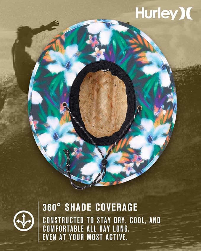 Hurley Men's Straw Hat - Wide Brim Channel Island Lifeguard Hat - Stylish Sun Hats for Men with Chin Strap-VerdiqueGarden