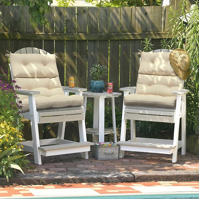 LVTXIII Outdoor Seat and Back Chair Cushion Patio Tufted High Back Cushion with Ties, Seasonal Replacement Rocking Chair Cushion for Home Office Garden Use, 44” L x 22” W, Set of 2, Stripe Beige-VerdiqueGarden