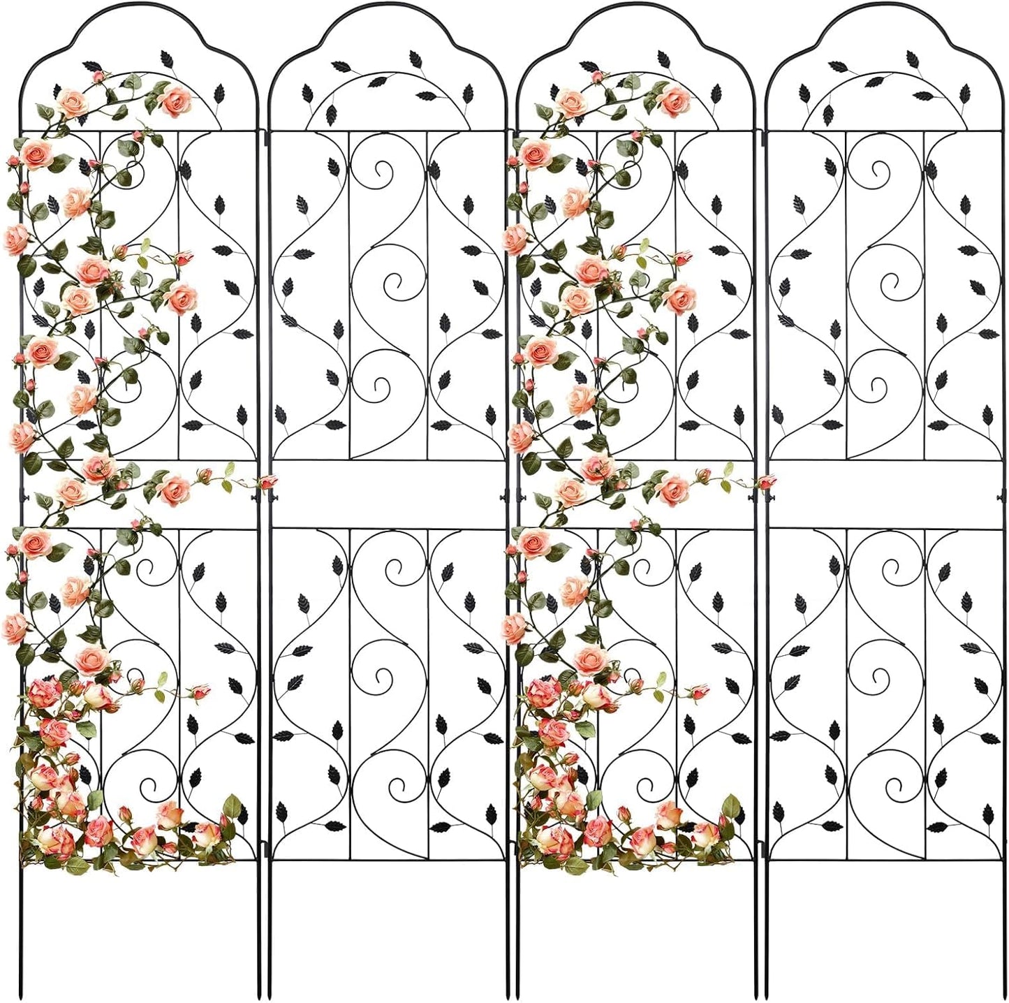 hogardeck 4 Packs 84 * 19 inch Metal Garden Trellis for Climbing Plants Outdoor,Heavy Duty,Black Coating Rustproof Trellis for Rose, Vegetable, Flowers, Expandable,Perfect for Training Climbing Plants-VerdiqueGarden