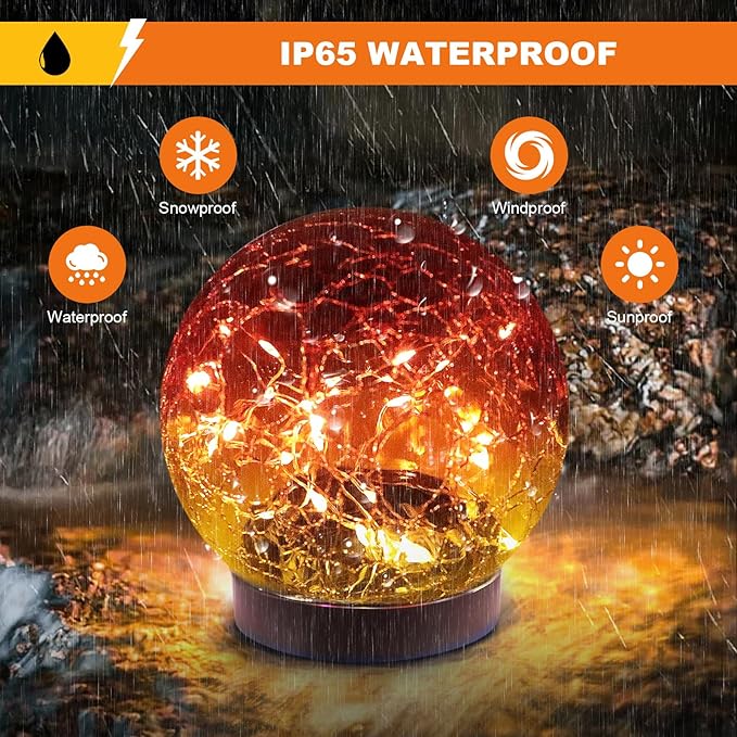 Solar Globe Lights Outdoor Waterproof-Solar Balls-Solar Garden Lights-Solar Orbs for Outside 2 Pack Cracked Glass Ball for Lawn Patio Yard Backyard Decorations-VerdiqueGarden