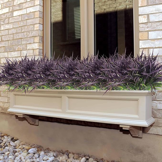 Ouddy Decor 16 Bundles Artificial Plants Outdoor Fake Grass Greenery Stems UV Resistant Faux Plastic Shrubs for Autumn Garden Pathway Front Porch Home Harvest Thanksgiving Halloween Decor, Purple-VerdiqueGarden