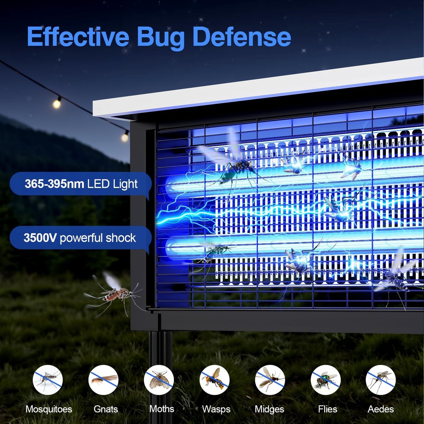 Solar Bug Zapper Outdoor, Powerful Mosquito Zapper, Electric Mosquito Killer Outdoor, Waterproof & Portable Fly Killer, Rechargeable Flying Insect Trap for Patio, Yard, Garden, Home, Camping, Black-VerdiqueGarden