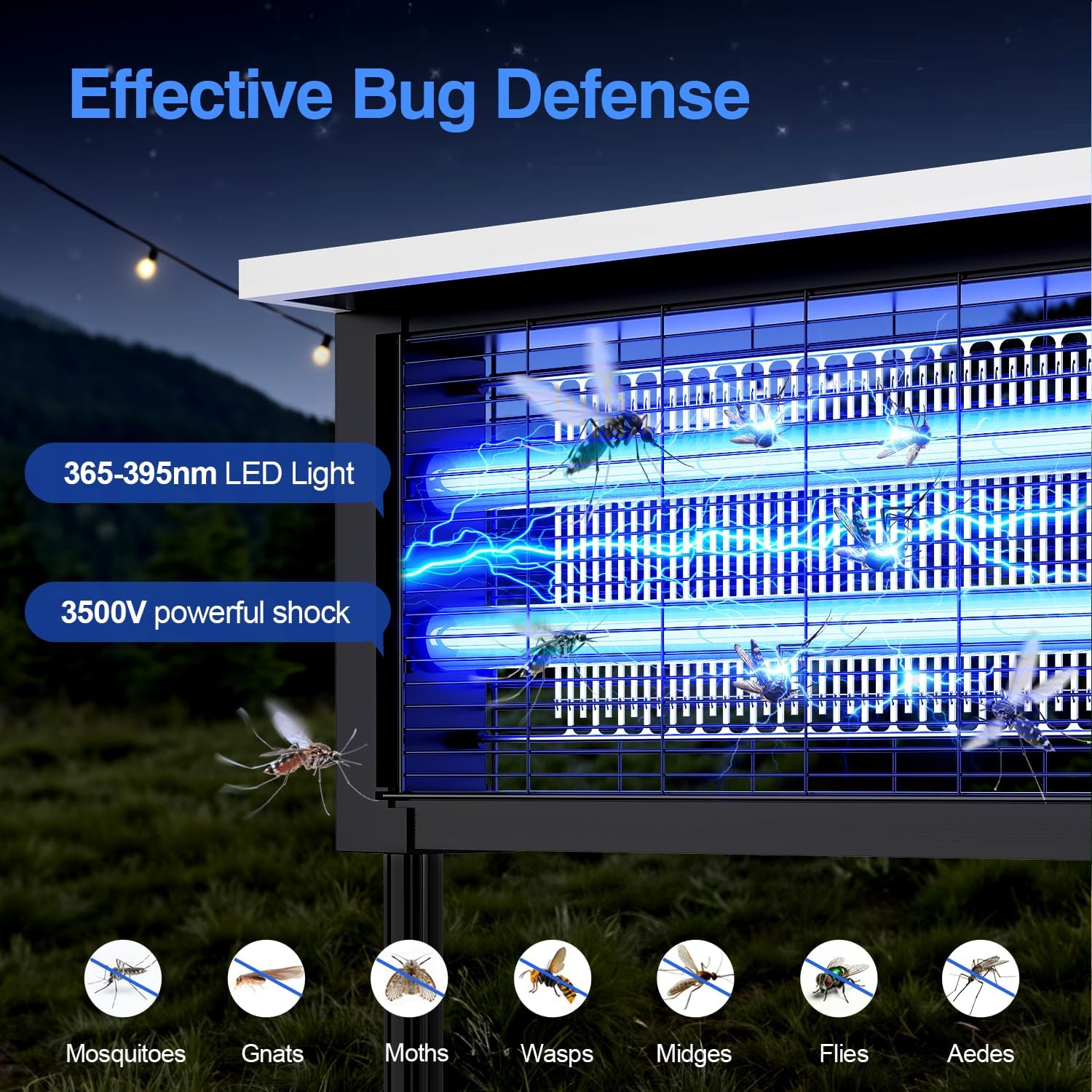 Solar Bug Zapper Outdoor, Powerful Mosquito Zapper, Electric Mosquito Killer Outdoor, Waterproof & Portable Fly Killer, Rechargeable Flying Insect Trap for Patio, Yard, Garden, Home, Camping, Black-VerdiqueGarden