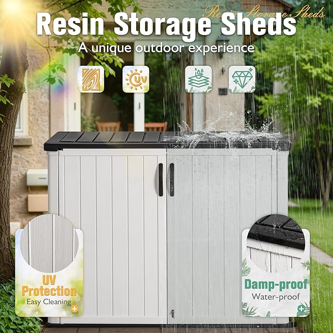 Greesum Outdoor Horizontal Storage Sheds 27 Cu.ft Resin Large Storaged Box Weather Resistance, Without Shelf, Easy to Assemble, Prefect for Garden, Patios, Backyards, White-VerdiqueGarden
