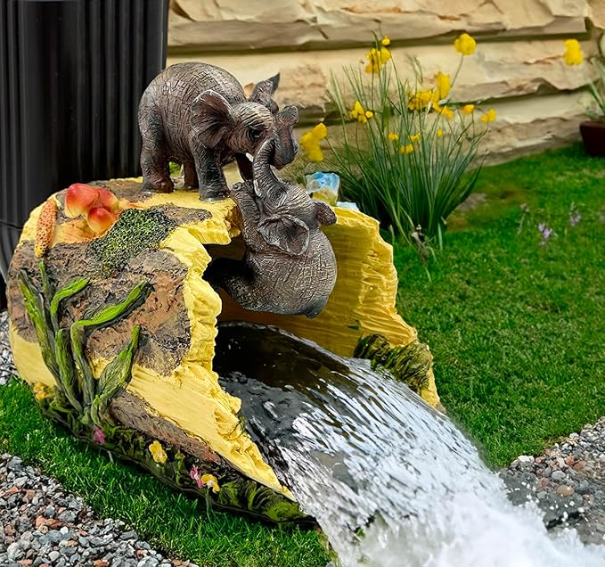 Teaeeno Twin Elephants Decor Gutter Downspout Extension Decorative,Animal Statue Outdoor Decor,3"×4" Rain Gutter Downspout Splash Block,Garden Splash Block Outdoor Sculpture,Rain Downspout Diverter-VerdiqueGarden
