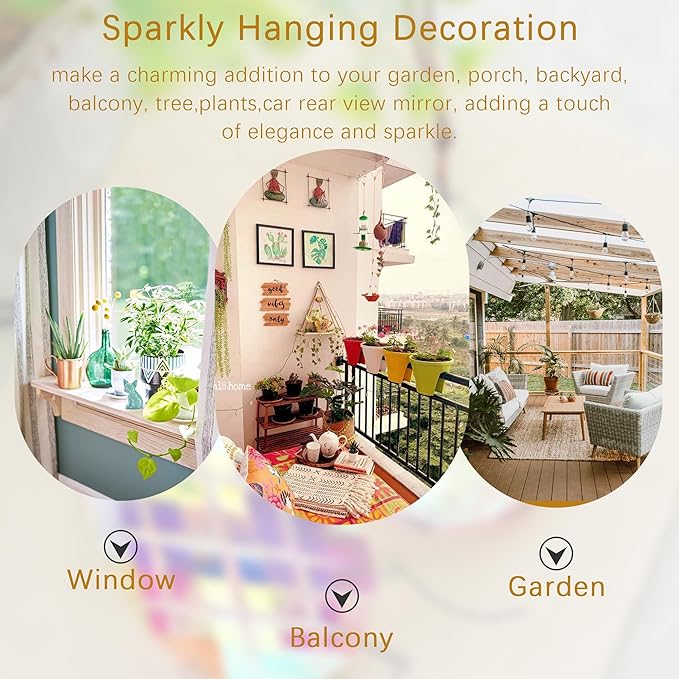 HDCRYSTALGIFTS Set 2 Crystal Sun Catcher Prisms Pendant for Window Hanging Decor,3inch AB Colored Crystal Suncatchers Rainbow Maker Light Catcher for Home Indoor Garden Ornament-VerdiqueGarden