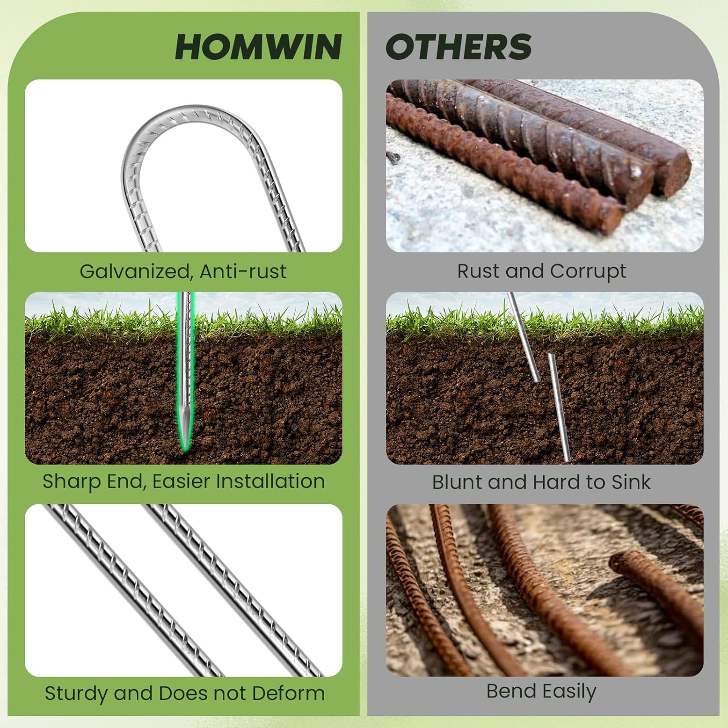 12 inches Tent Stakes Heavy Duty 34-Pack, 5/16" Diameter J Hook Fence Stakes Rebar Ground Stake for Inflatables, Tarp, Yard Lawn Outdoor Decoration-VerdiqueGarden