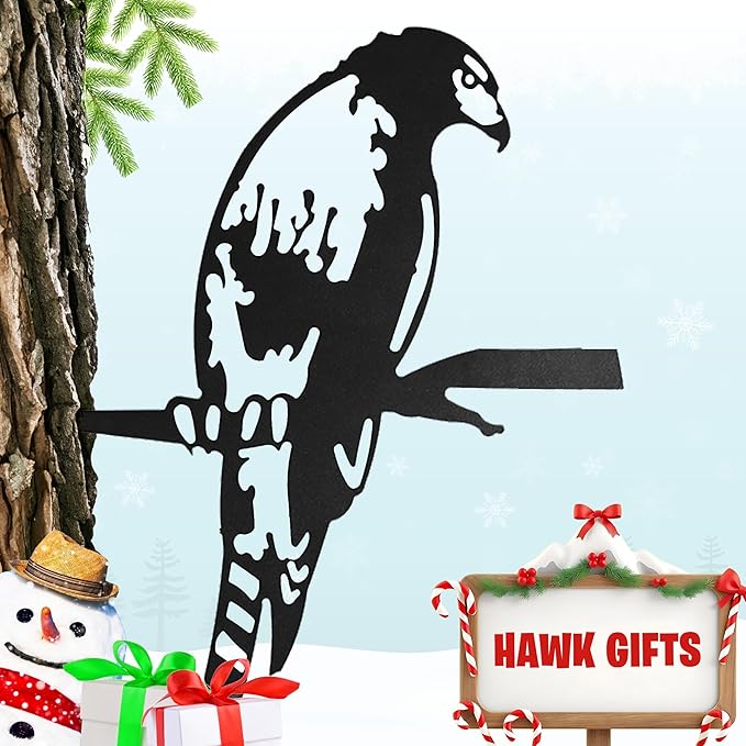 Renovatio Metal Hawk - Metal Bird Yard Decor - Tree Stake & Outdoor Art - Metal Garden Sculpture - Rusty Metal Birds Ornaments - Outdoor Bird Decorations for Garden-VerdiqueGarden