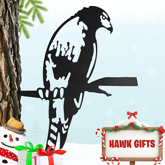 Renovatio Metal Hawk - Metal Bird Yard Decor - Tree Stake & Outdoor Art - Metal Garden Sculpture - Rusty Metal Birds Ornaments - Outdoor Bird Decorations for Garden-VerdiqueGarden