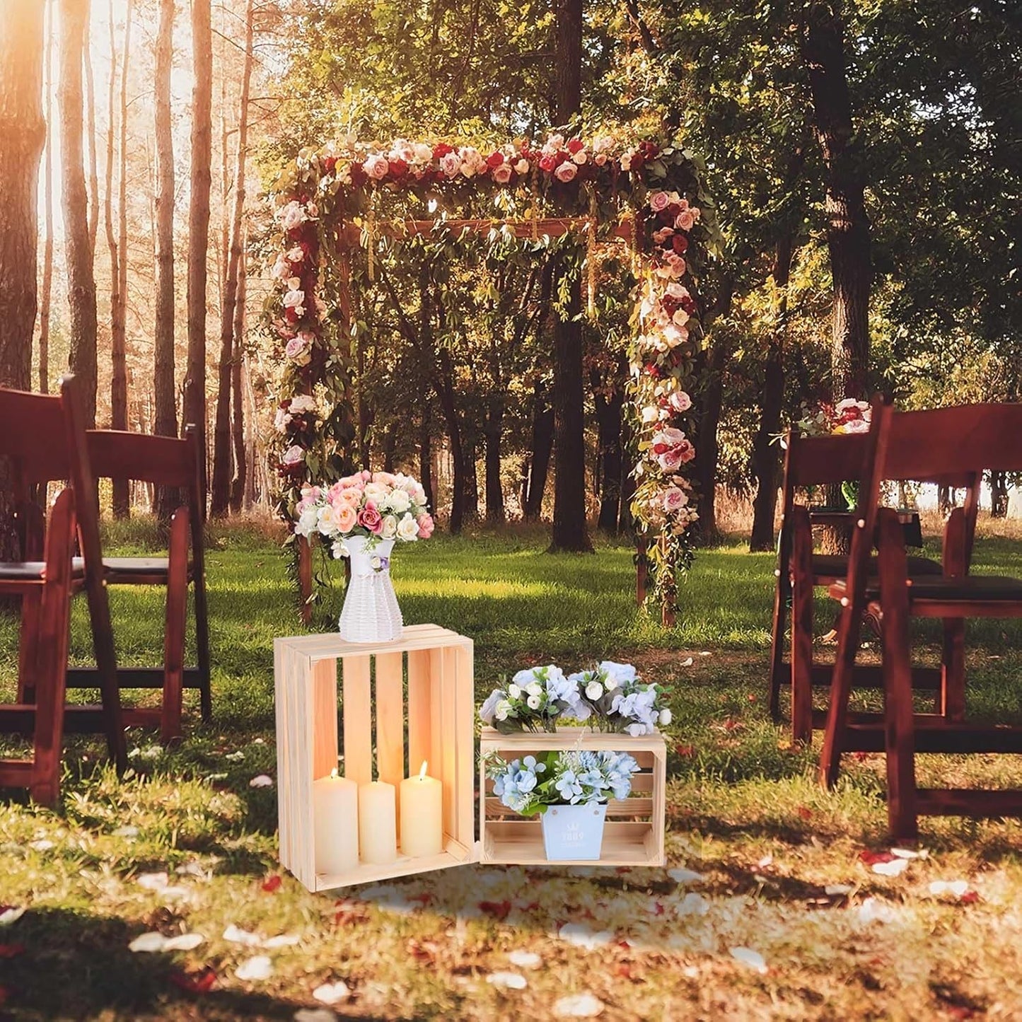 Soaoo 5 Pcs Decorative Nesting Wooden Crates for Storage Display 5 Size Large Small Rustic Wood Decorative Storage Crates with Handle Farmhouse Crate Box Container Made from Pine(Natural Color)-VerdiqueGarden