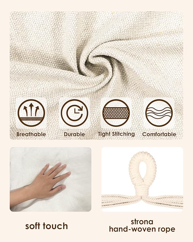 Highwild Hanging Rope Hammock Chair Swing Seat for Any Indoor or Outdoor Spaces - 500 lbs Weight Capacity (Beige)-VerdiqueGarden