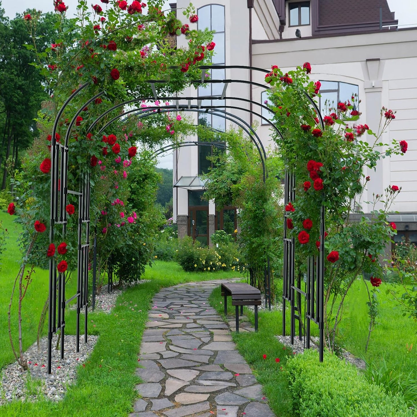 DoCred Large Tall Garden Arch Trellis for Climbing Plants Outdoor, 87in Tall Metal Garden Arbor Wedding Arches for Lawn, Party, Backyard Decoration-VerdiqueGarden