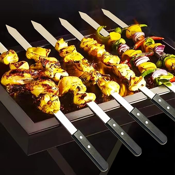 23.6 Inch Long Kabob Skewers, 0.91 Inch Wide, Stainless Steel with Black Wood Handle, 7 Pack-VerdiqueGarden