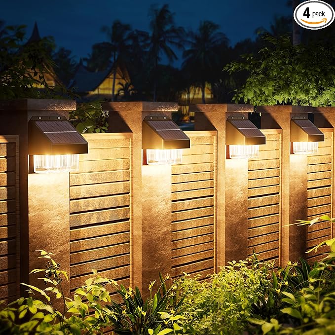 AOSEA Solar Fence Lights Waterproof, Deck Lights Solar Powered with Tungsten Bulbs, Solar Outdoor Lights for Garden Decor, Yard, Patio, Fence, 4 Pack (Warm White), Black, WL-L-003B-4PACK-24-VerdiqueGarden