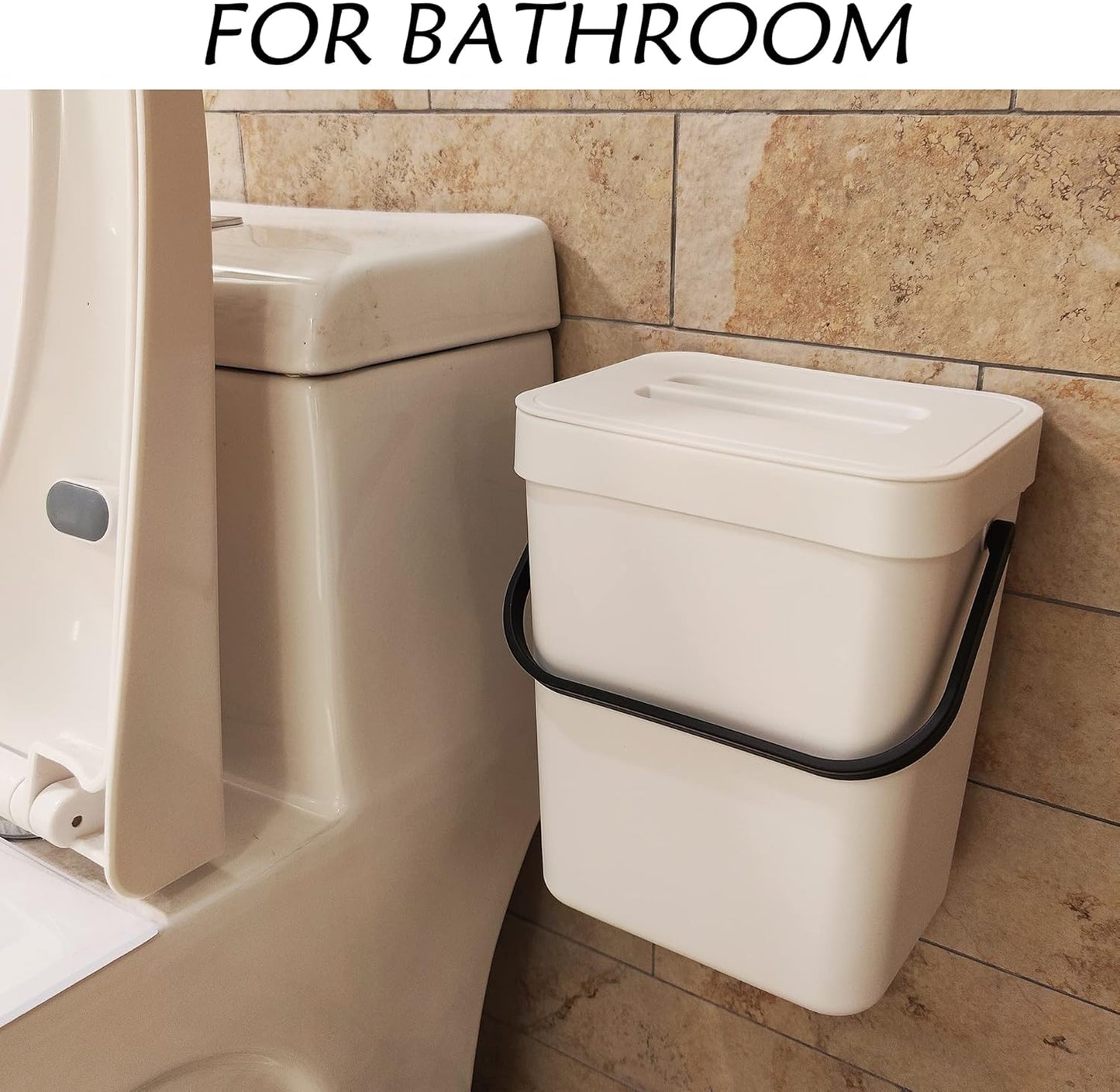 stonespace Hanging Small Trash Can with Lid Under Sink for Kitchen，1.3 Gallon/ 5L Mountable Compost Pail，Kitchen Compost Bin for Countertop, White-VerdiqueGarden