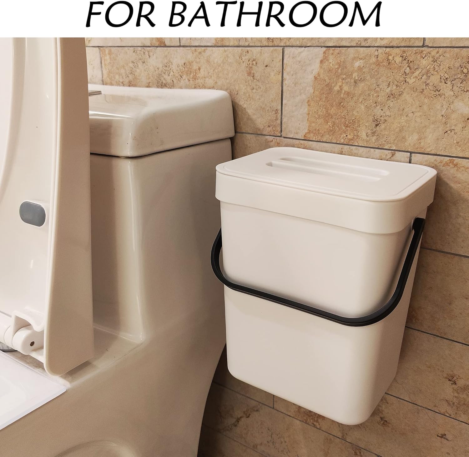 stonespace Hanging Small Trash Can with Lid Under Sink for Kitchen，1.3 Gallon/ 5L Mountable Compost Pail，Kitchen Compost Bin for Countertop, White-VerdiqueGarden