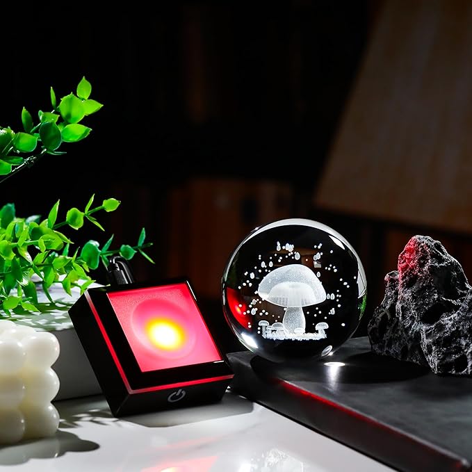 Qianwei 3D Crystal Ball Night Light - 3.14'' Mushroom Decor Glass Plants Lamp Figurines Statue for Room Decoration-VerdiqueGarden