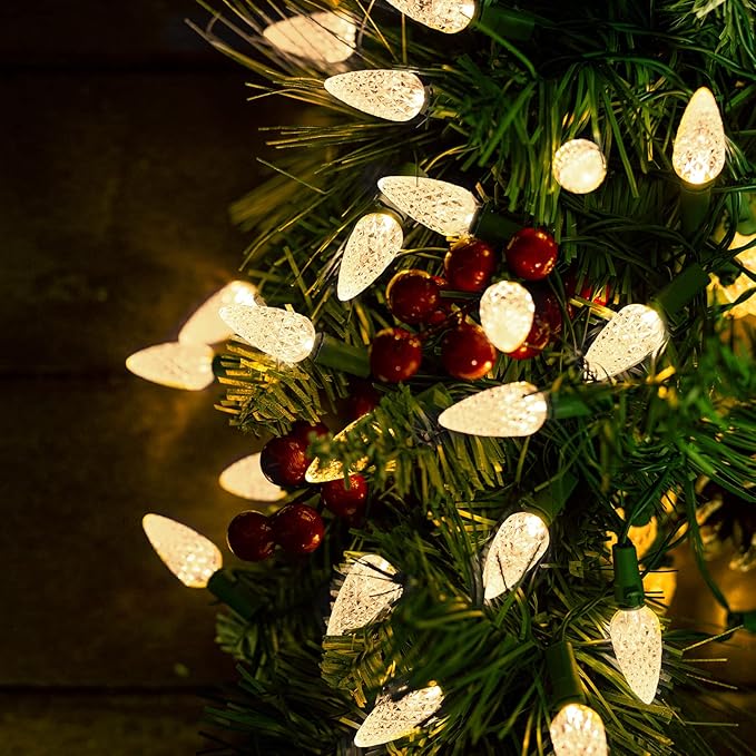 2PC C6 Led Christmas String Lights, 60 Led 20FT Battery Operated Strawberry Lights, Waterproof 8 Lighting Modes Fairy Lights for Indoor Outdoor Patio Garden Party X-mas Decoration(Warm White)-VerdiqueGarden