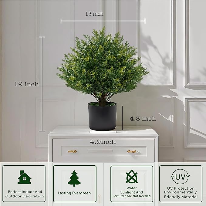 Artificial Topiary Ball Tree 19''T Faux Little Bush Ball Tree UV Resistant Shrub Potted Artificial Plant for Outdoor Indoor Front Porch Garden-VerdiqueGarden