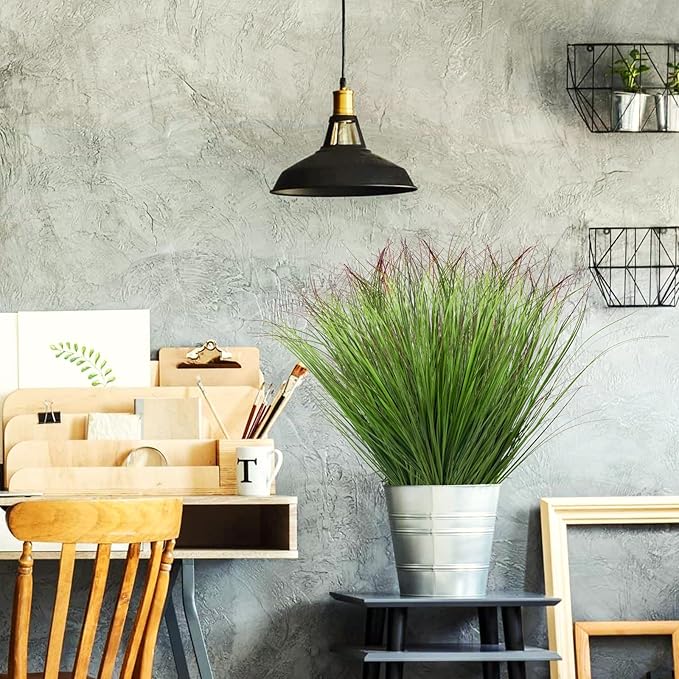 24Pcs Artificial Grass Plants, Faux Shrubs Wheat Grass, Artificial Tall Grass Fake Plants for Outdoor Decor,Artificial Greenery Stems Weed for Room Indoor Home Decor（Green Red Tail）-VerdiqueGarden