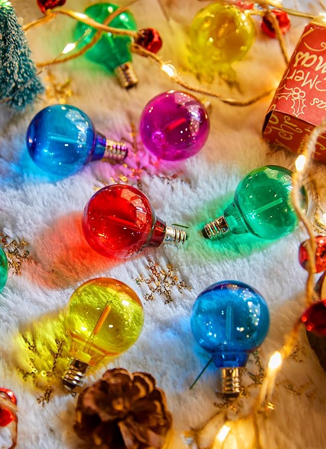 Brightown 25 Pack Multicolor G40 LED Christmas Replacement Light Bulbs, UL Listed, 1 Watt E12/C7 Candelabra Base Plastic Shatterproof LED Globe Edison Bulbs, Easily Screw in Strings Spools Strands-VerdiqueGarden