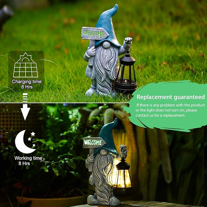 Welcome Gnomes with Solar Lantern - Garden Gnomes with Solar Lights, for Mom or Women, Housewarming Gnome Decorations-VerdiqueGarden