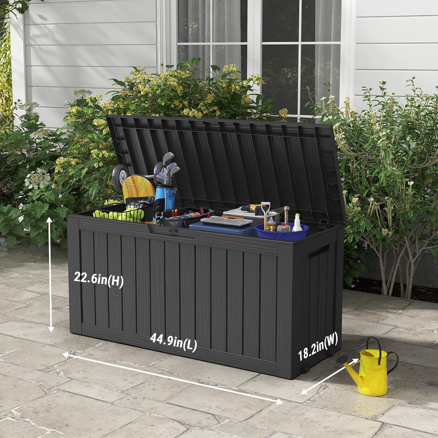 Mars Villa 72 Gallon Deck Box, Outdoor Storage Box Waterproof, Outside Resin Storage Bin for Patio Furniture Cushions, Pool Supplies, Garden Tools, UV-Resistant and Weatherproof, with 4 Wheels, Black-VerdiqueGarden