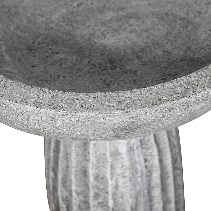 SunJet Modern Bird Bath, 24.4inches Height Fibre-Reinforced Concrete Birdbath with Textured Pedestal for Outdoor Garden, Yard, Lawn Decor-VerdiqueGarden