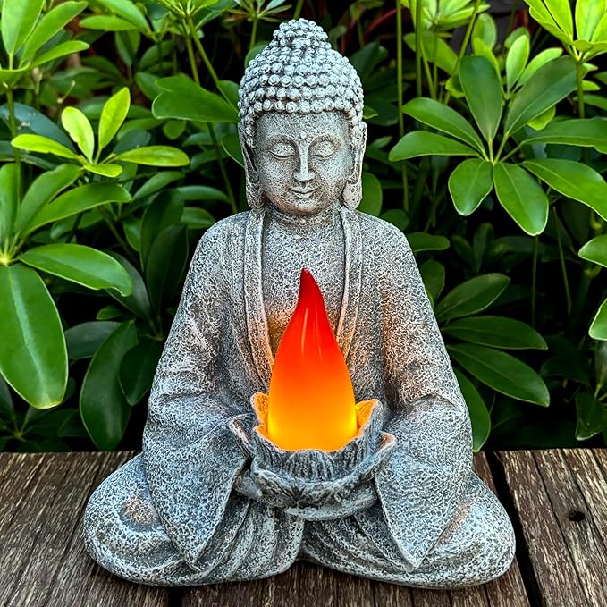 Buddha Statue for Home and Outdoor Decor Solar Powered Flickering LED,Garden Light Zen Meditation Spiritual Room Decor- Buddha Decor Outdoor-Ideas Gifts for Women, Mom-VerdiqueGarden