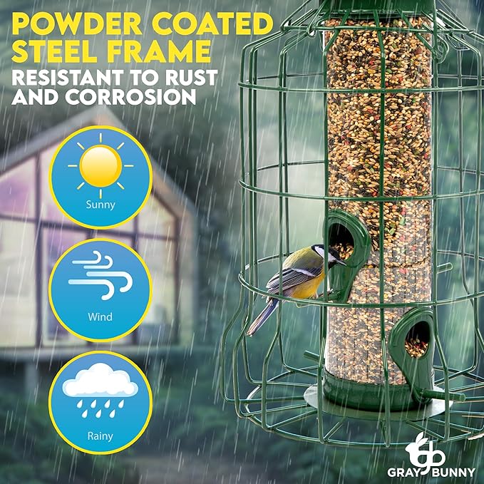 Squirrel Proof Bird Feeders for Outdoors Hanging (Premium Metal) 1.25 lb Capacity, Chew & Rust Proof, 4-Port Bird Feeder-VerdiqueGarden